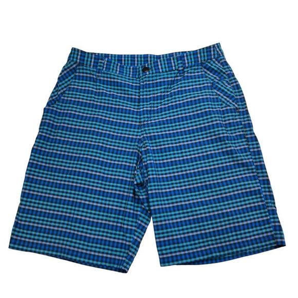 Lululemon Men's Blue Checkered Plaid Print Casual Shorts Blue Size 36 - Picture 1 of 8